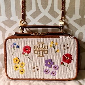 EUC Tory Burch Britten Floral Canvas Small Top Handle Case Crossbody